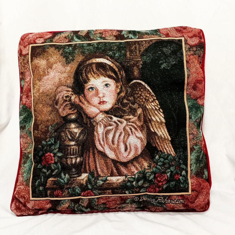 Angel Unaware Child Religious Decorative Tapestry Pillow 16" Donna Richardson